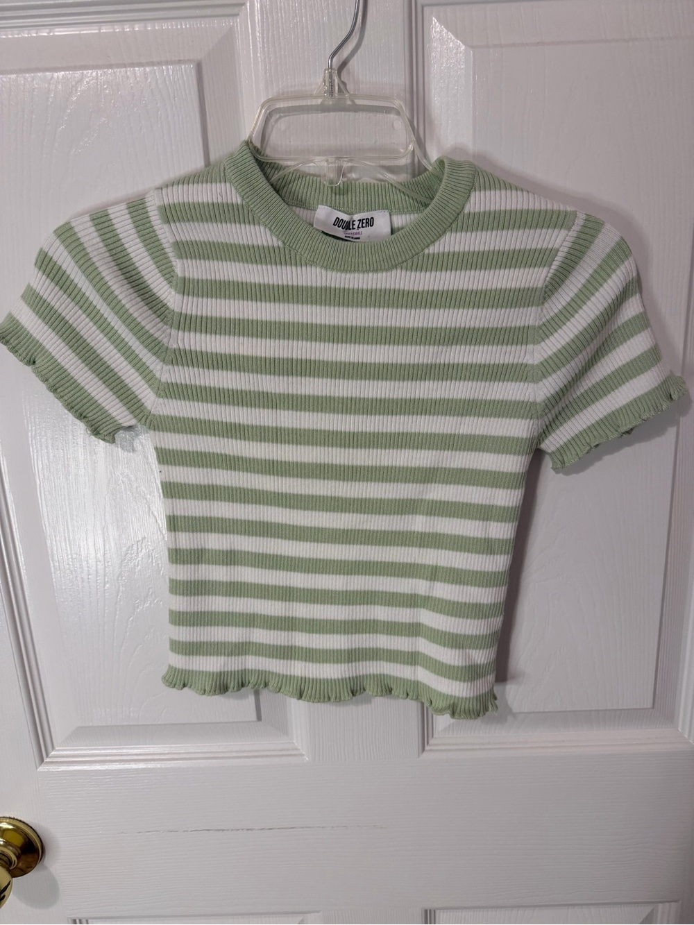 Double Zero Green & White Stripe Ribbed Crop Top
